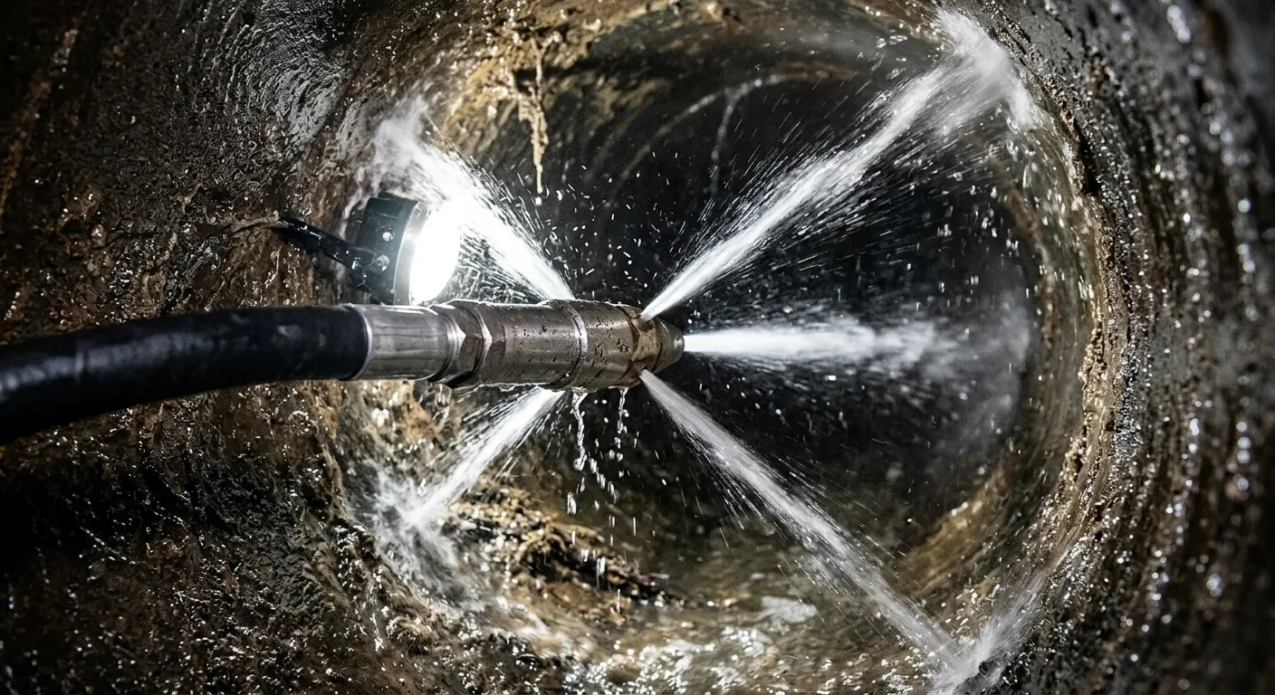 High-pressure hydro jetting nozzle cleaning sewer pipe for Sewer Line Relining in Cave Creek